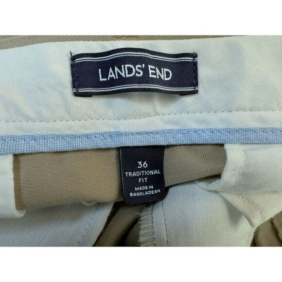 Lands End Mens Traditional Fit Cuffed Pants 36 X 29 Khaki Tan 100% Cotton - Picture 7 of 8